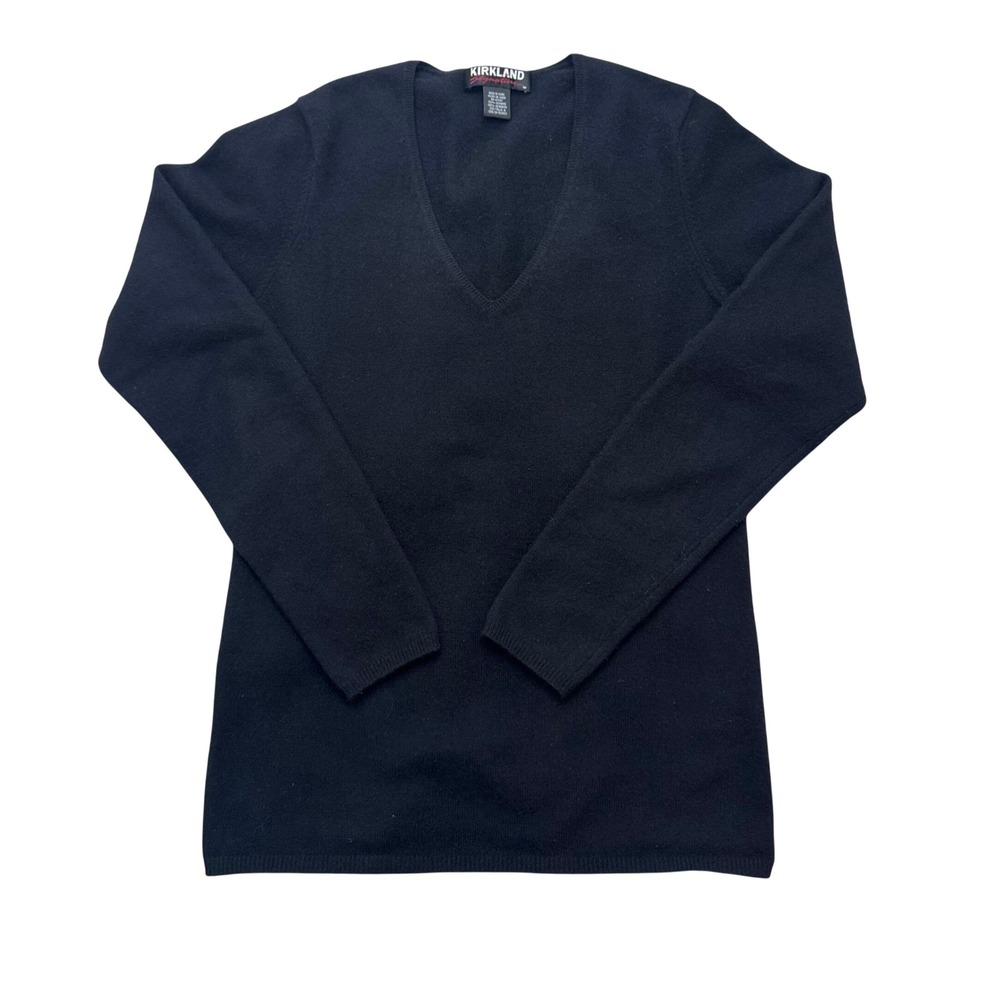Kirkland Signature Sweater M Black Cashmere V-Neck Minimalist Quiet Luxury